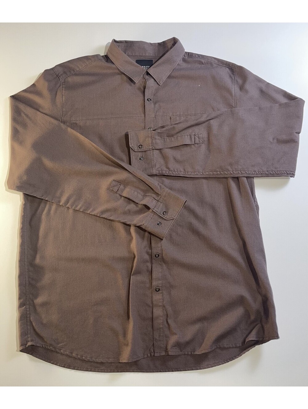 5.11 Tactical Mens XL Long Sleeve Button Shirt Brown Micro Check Cotton Poly